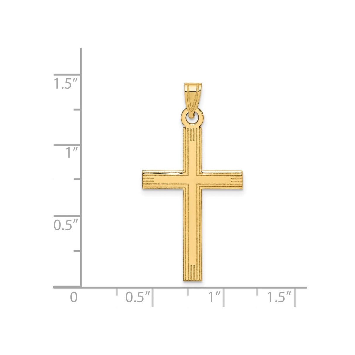 14k Yellow Gold Cross Pendant with Fine Line Detailing, Classic Beveled Design