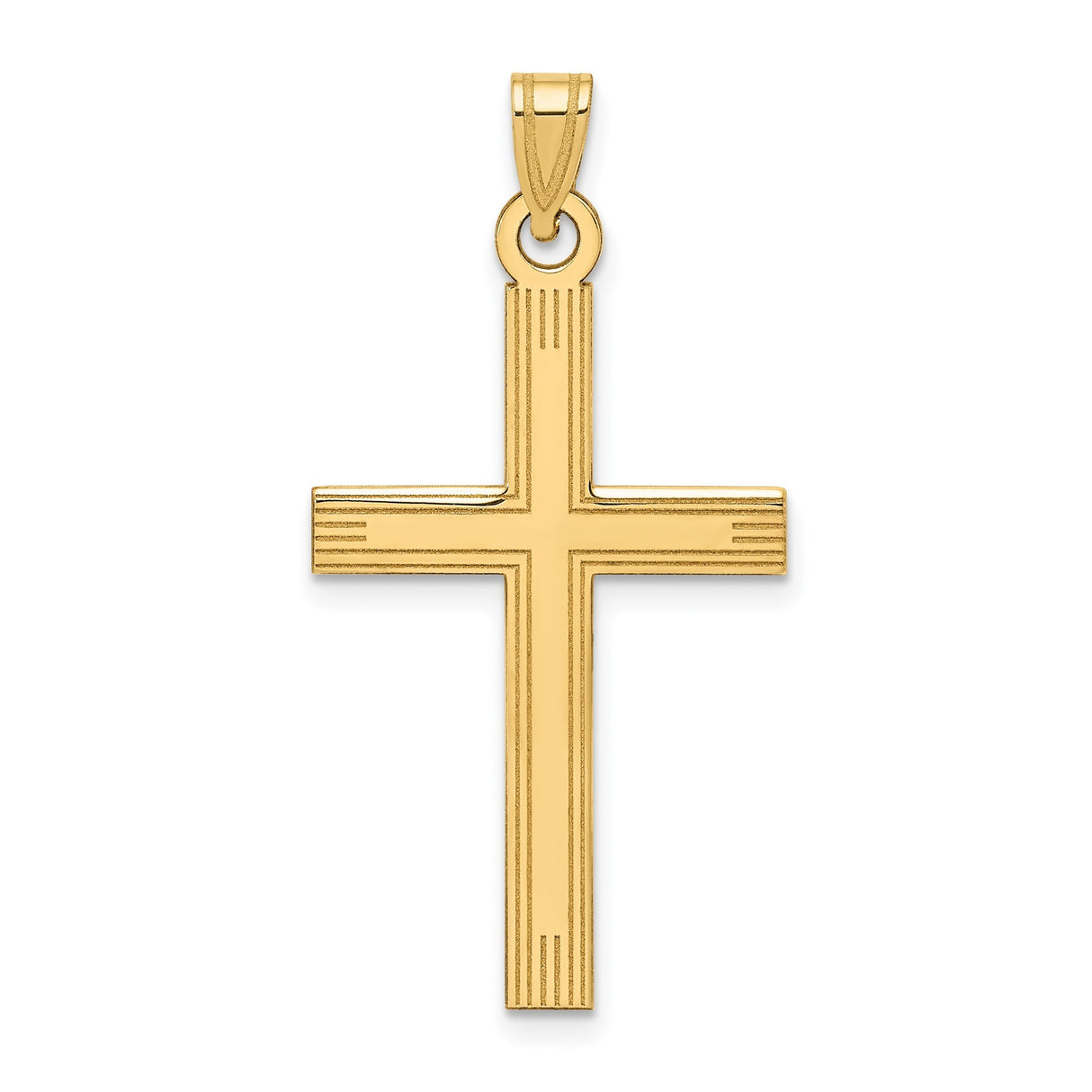 14k Yellow Gold Cross Pendant with Fine Line Detailing, Classic Beveled Design