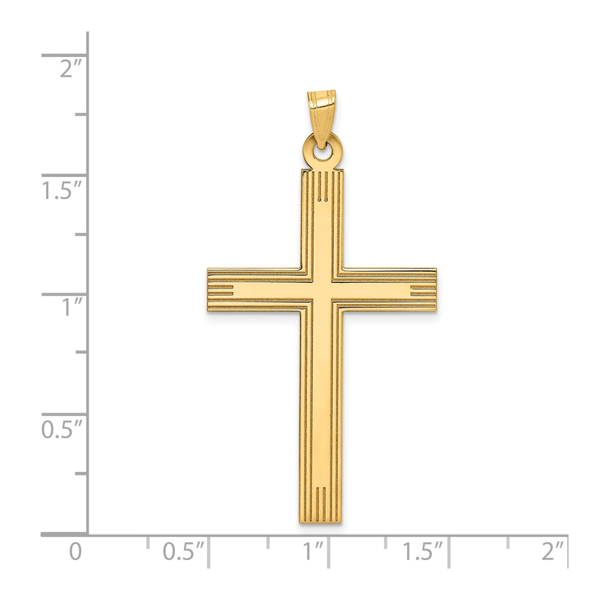 14k Yellow Gold Cross Pendant with Beveled Edge and Line Detail, Religious Christian Jewelry