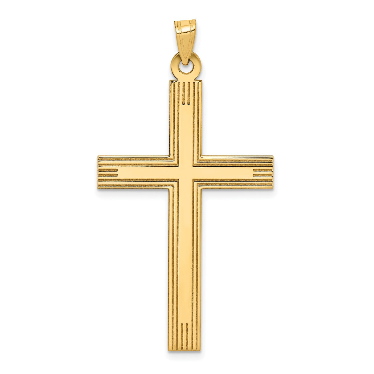 14k Yellow Gold Cross Pendant with Beveled Edge and Line Detail, Religious Christian Jewelry