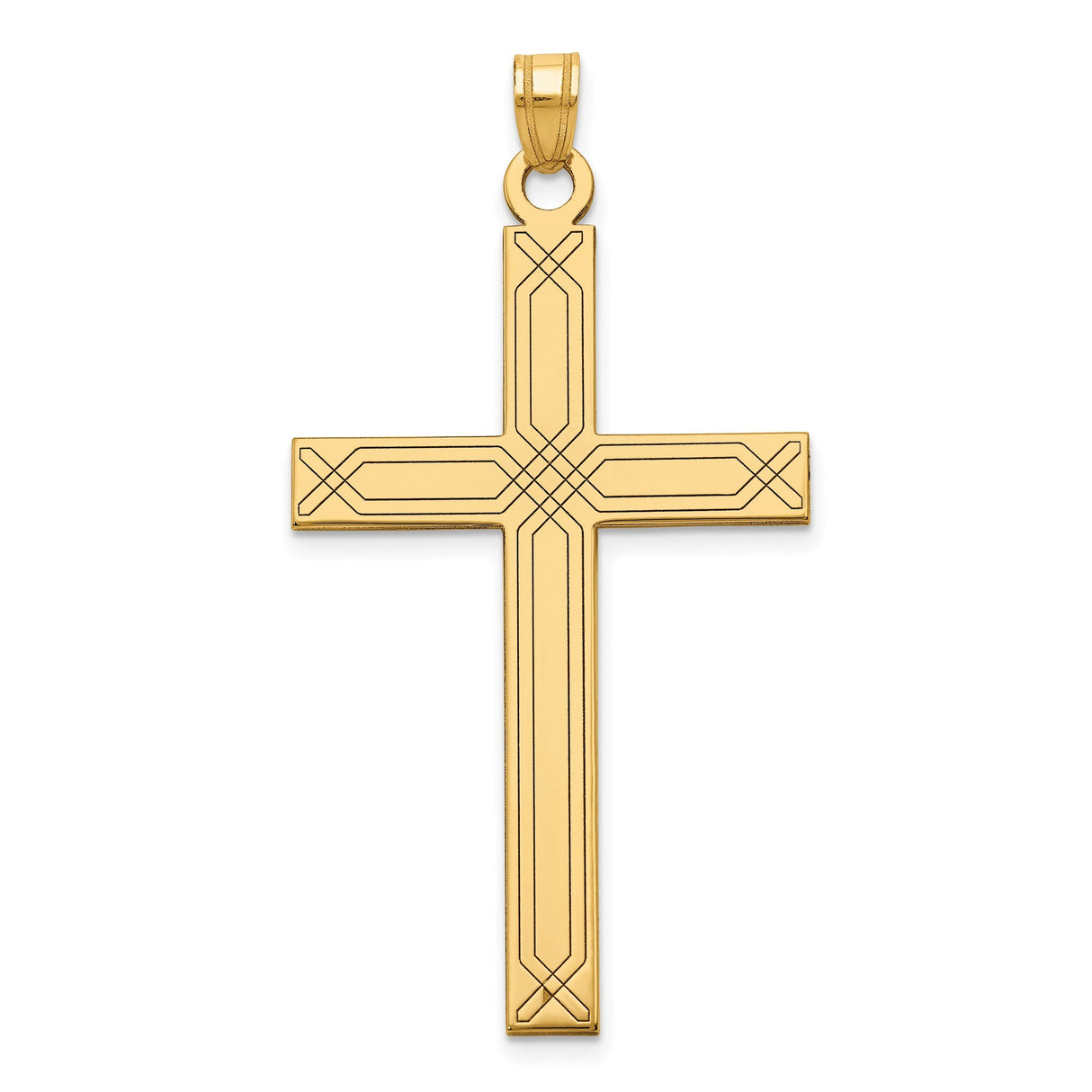 14k Yellow Gold Cross Pendant with Detailed Crucifix Design, Christian Religious Charm for Men or Unisex