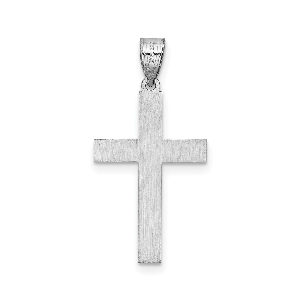 14k White Gold Cross Pendant with Sleek Double Line Design, Unisex Christian Charm