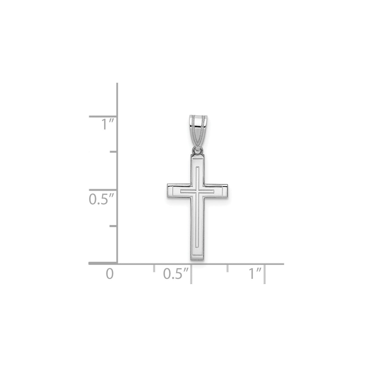 14k White Gold Cross Pendant with Sleek Double Line Design, Unisex Christian Charm