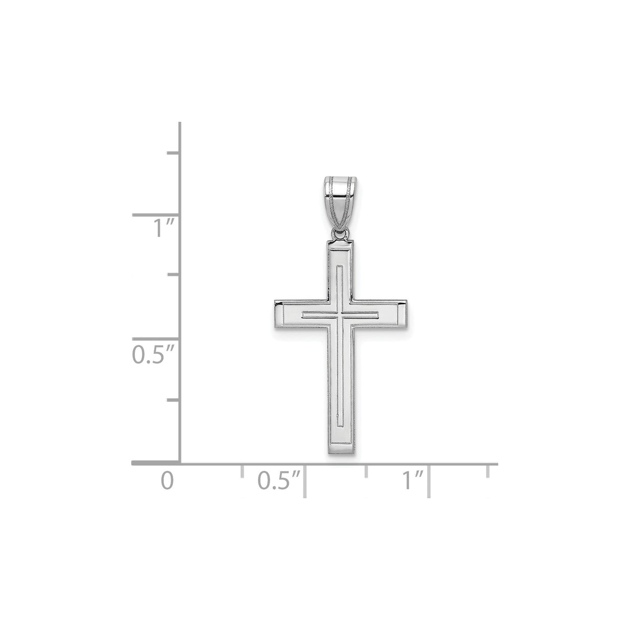 14k White Gold Cross Pendant, Double-Lined Polished Christian Religious Charm for Women or Unisex