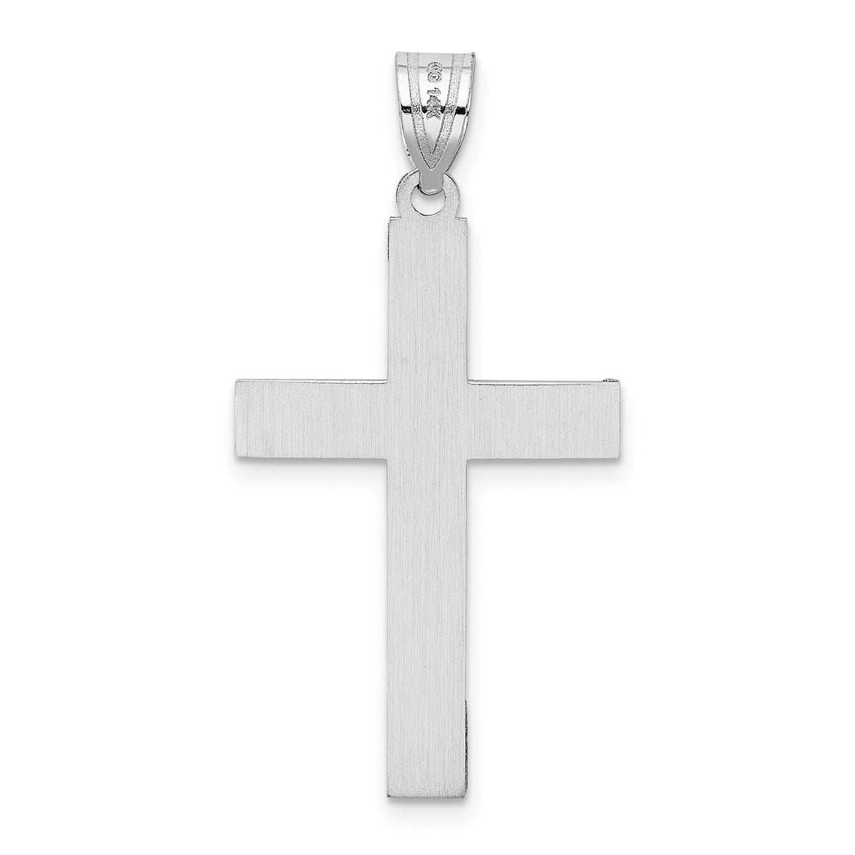 14k White Gold Cross Pendant with Double Line Engraving, Unisex Christian Jewelry