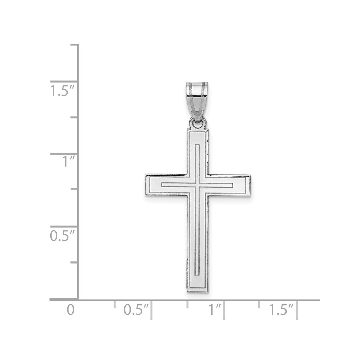 14k White Gold Cross Pendant with Double Line Engraving, Unisex Christian Jewelry