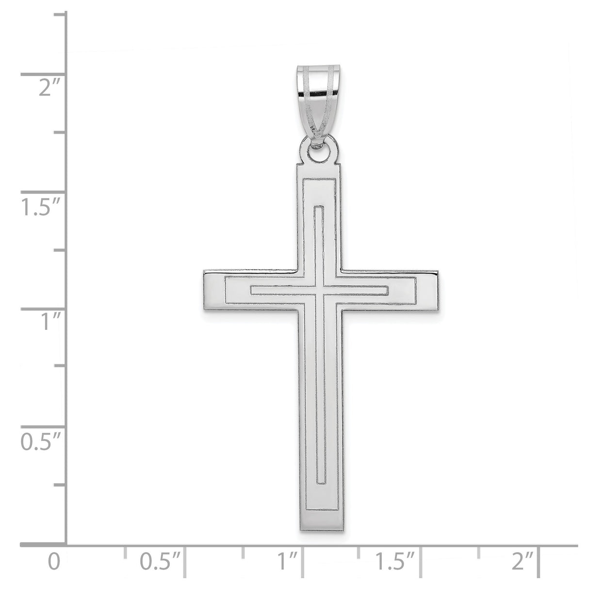 14k White Gold Cross Pendant with Cross Lines and Polished Finish for Men and Women