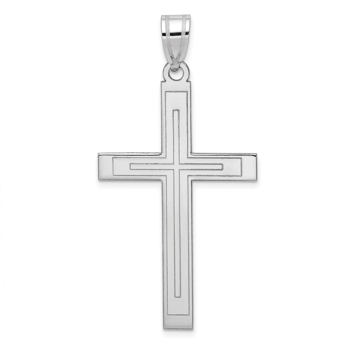 14k White Gold Cross Pendant with Cross Lines and Polished Finish for Men and Women