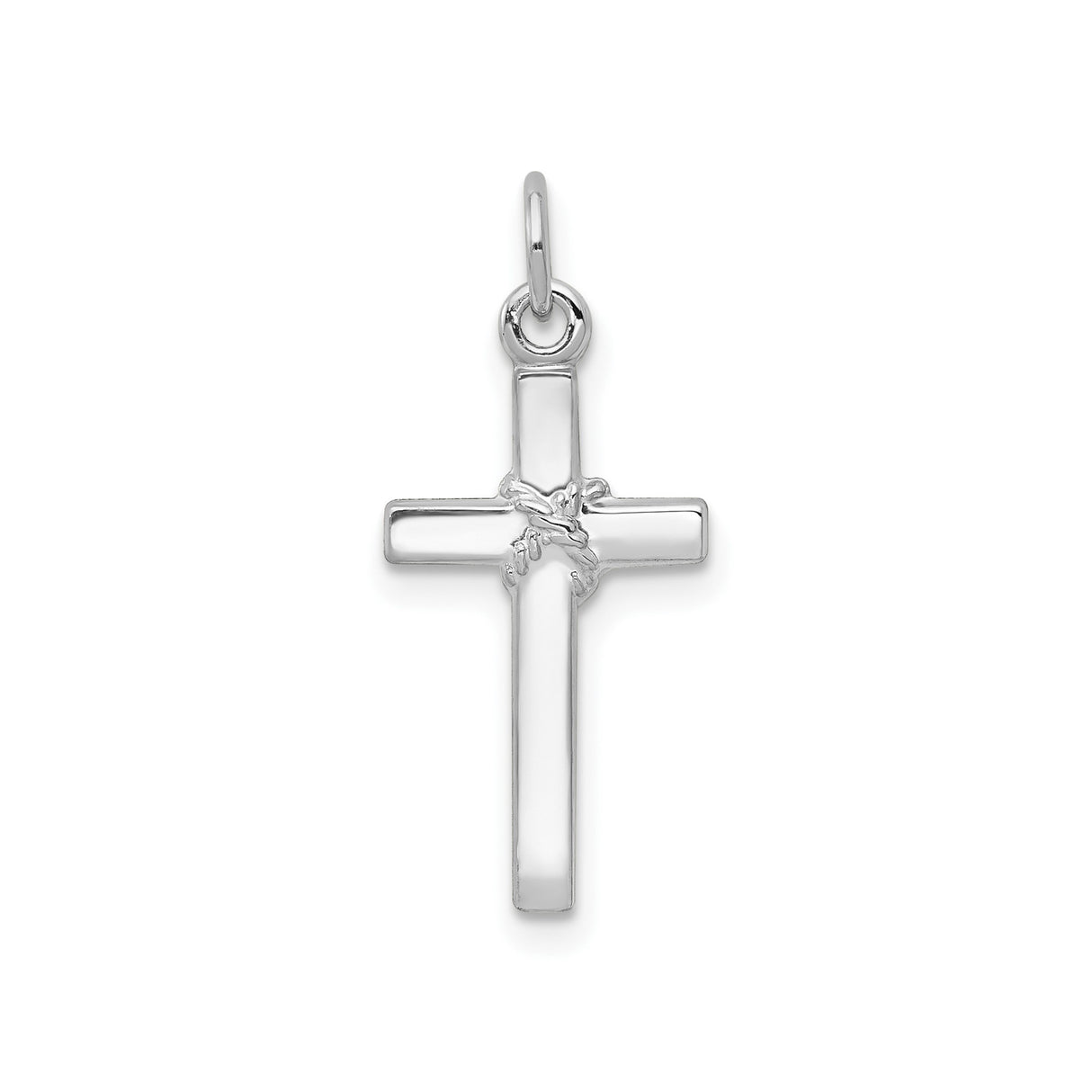 14k White Gold Cross Pendant with Praying Hands Symbol, Christian Religious Charm