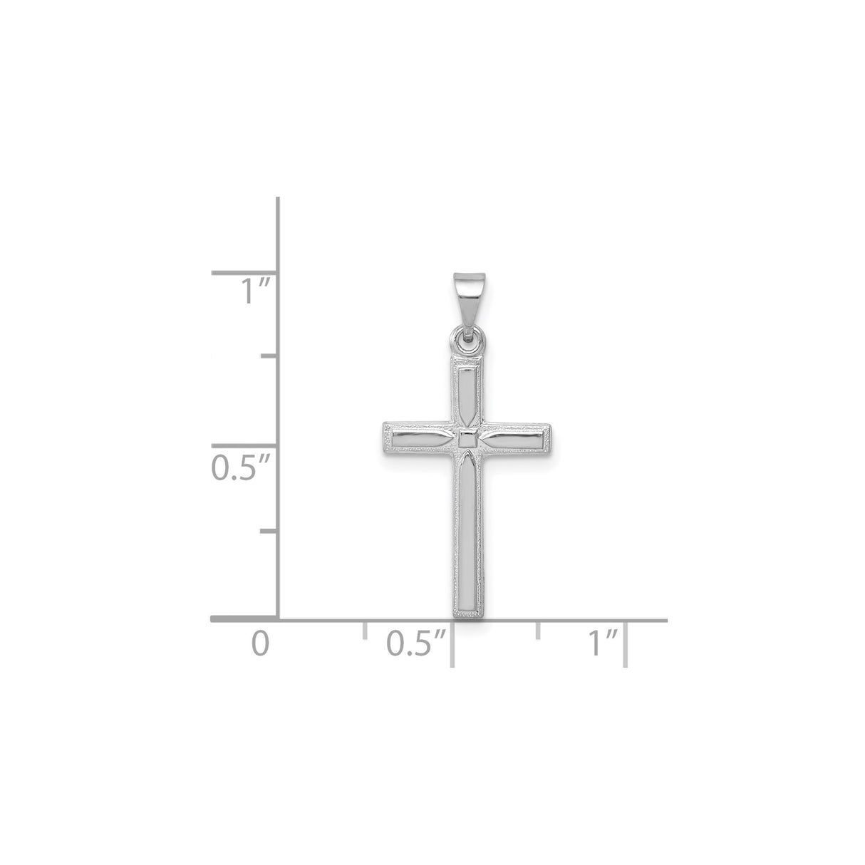 14k White Gold Cross Pendant, Polished Beveled Christian Design with Subtle Inner Detailing