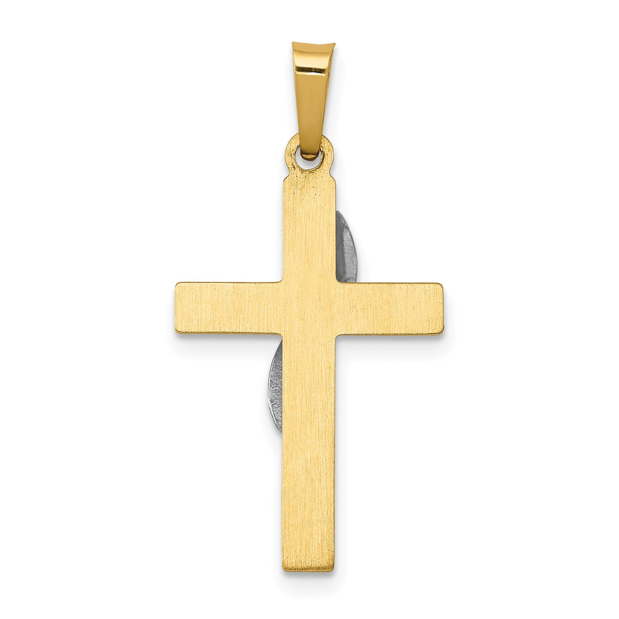 14k Two-Tone Gold Cross Pendant with White Gold Ribbon Accent, Christian Religious Jewelry