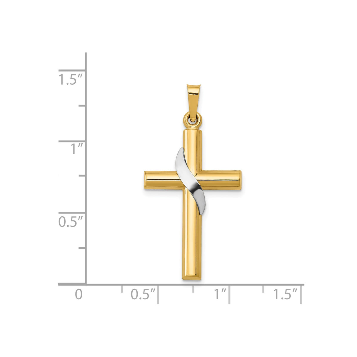 14k Two-Tone Gold Cross Pendant with Yellow Gold Base and White Gold Accent