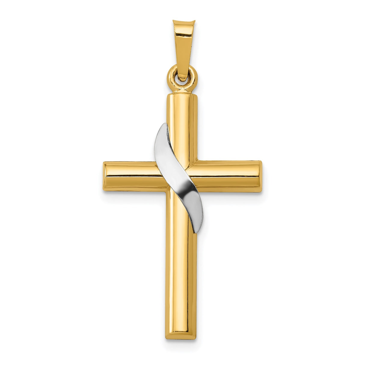 14k Two-Tone Gold Cross Pendant with Yellow Gold Base and White Gold Accent