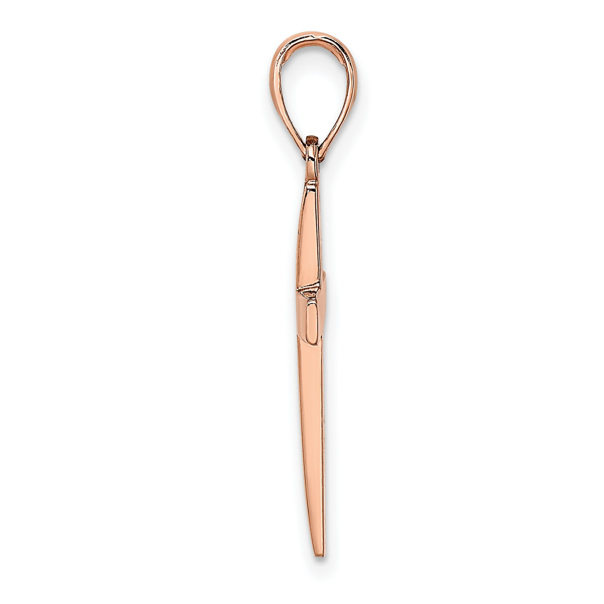 14k Rose Gold Cross Pendant, Minimalist Polished Christian Charm with Beveled Design for Women