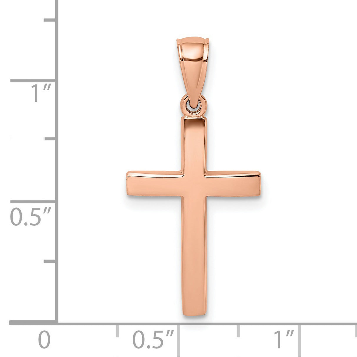 14k Rose Gold Cross Pendant, Minimalist Polished Christian Charm with Beveled Design for Women