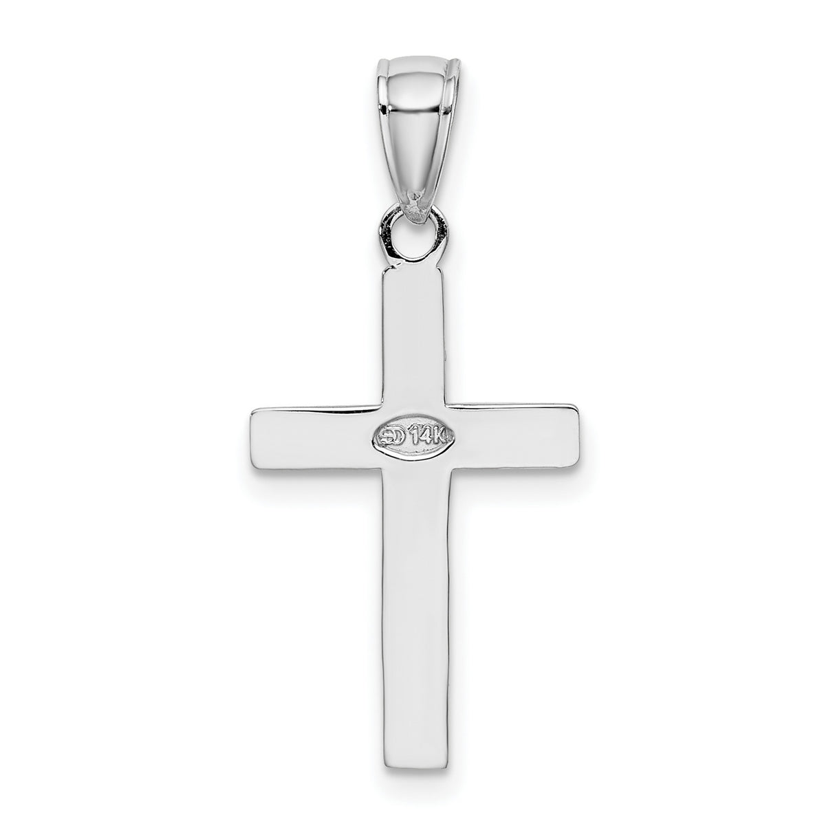 14k White Gold Cross Pendant, Polished Christian Charm, Minimalist Unisex Design