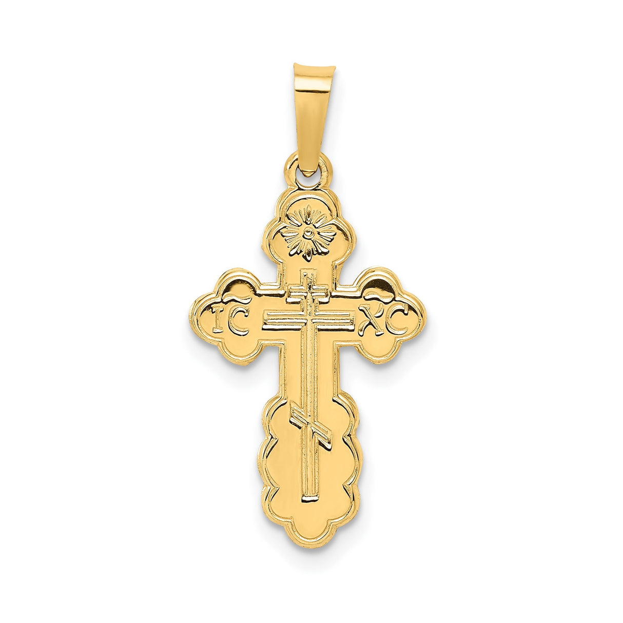 14k Yellow Gold Orthodox Cross Pendant with Three-Bar Design and IC XC Inscriptions