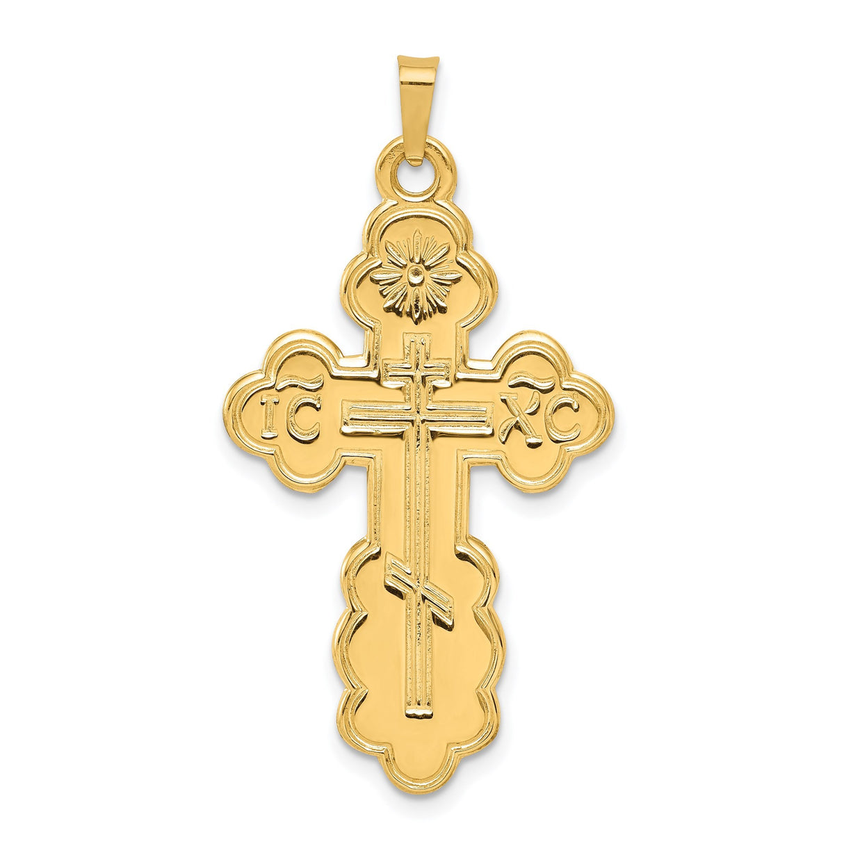 14k Yellow Gold Orthodox Cross Pendant with IC XC Christogram and Budded Ends