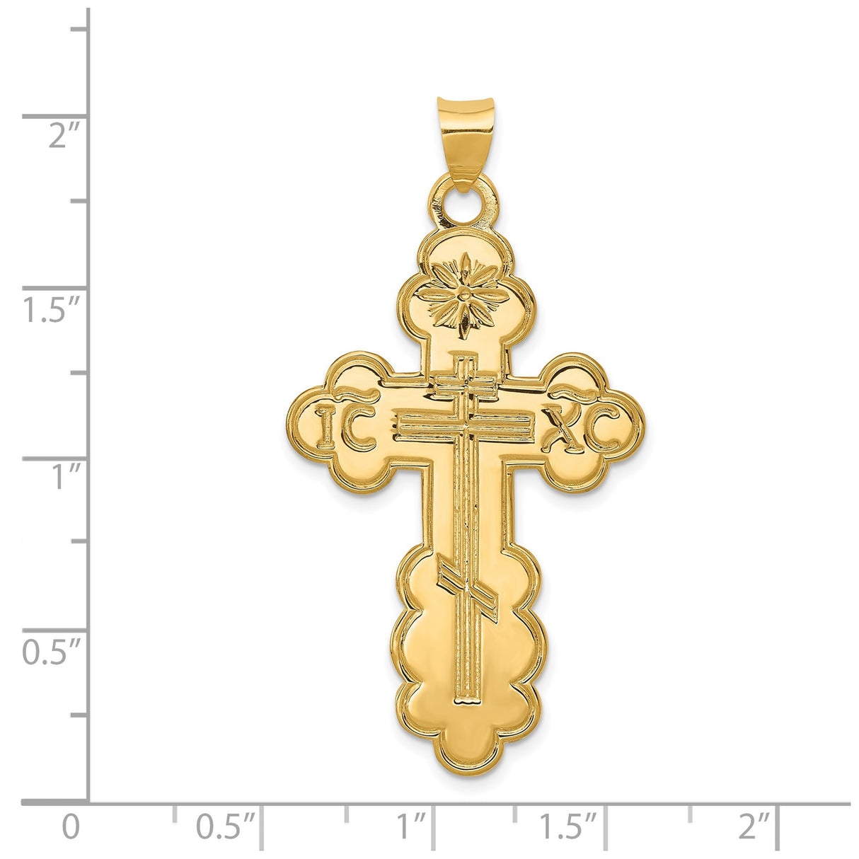 14k Yellow Gold Orthodox Cross Pendant with IC XC Engraving and Triple-Bar Design
