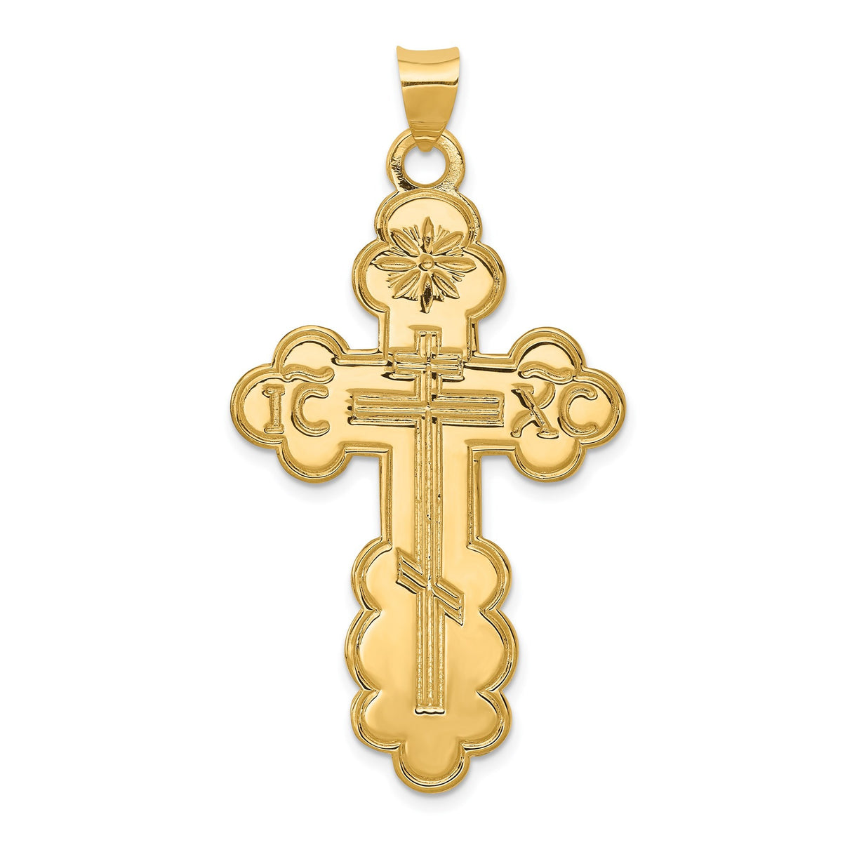 14k Yellow Gold Orthodox Cross Pendant with IC XC Engraving and Triple-Bar Design