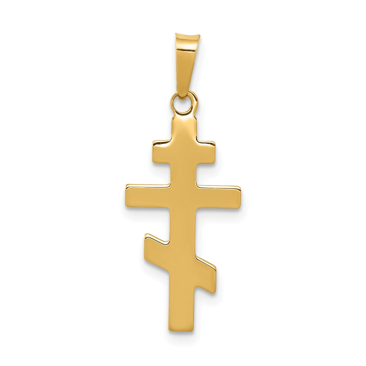 14k Yellow Gold Orthodox Cross Pendant, Three-Bar Eastern Christian Religious Charm