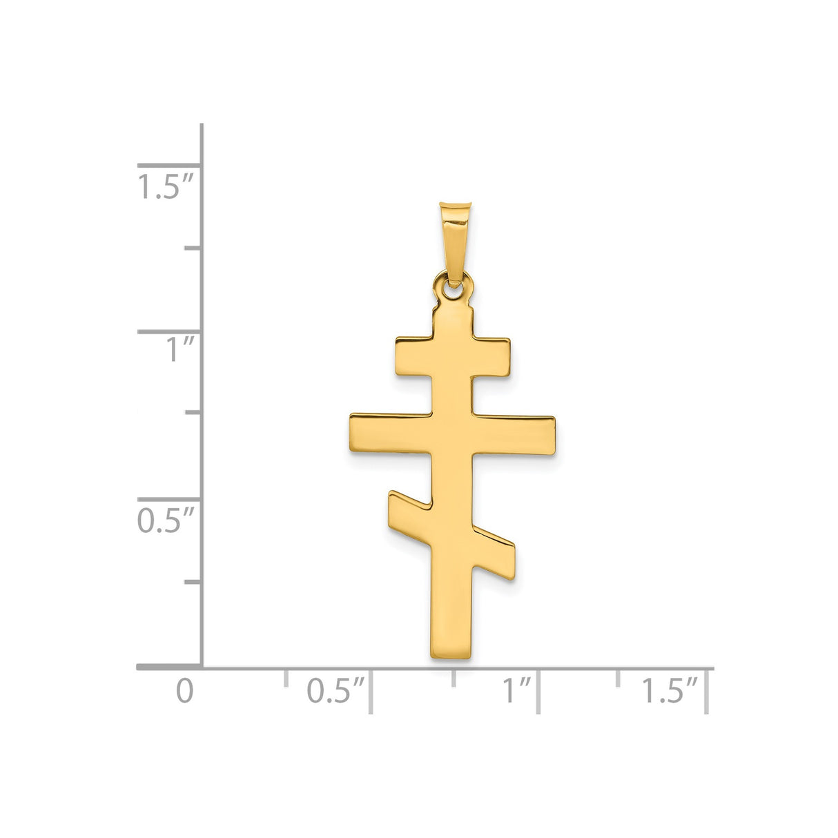 14k Yellow Gold Orthodox Cross Pendant, Three-Bar Design, Religious Charm for Men or Women