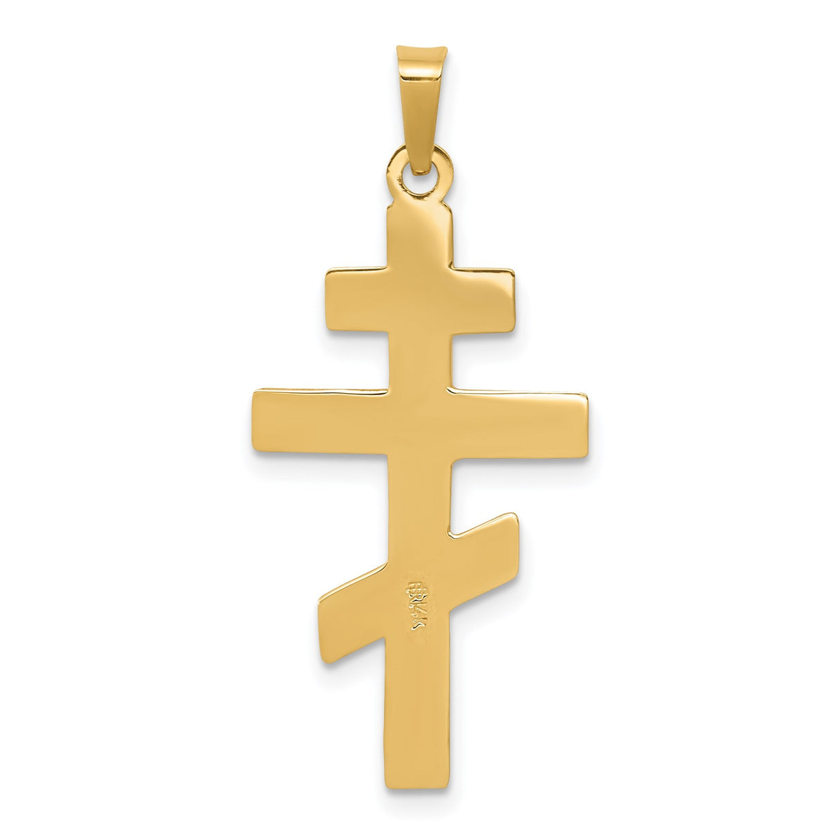 14k Yellow Gold Orthodox Cross Pendant with Triple Bar Design and Heart Center
