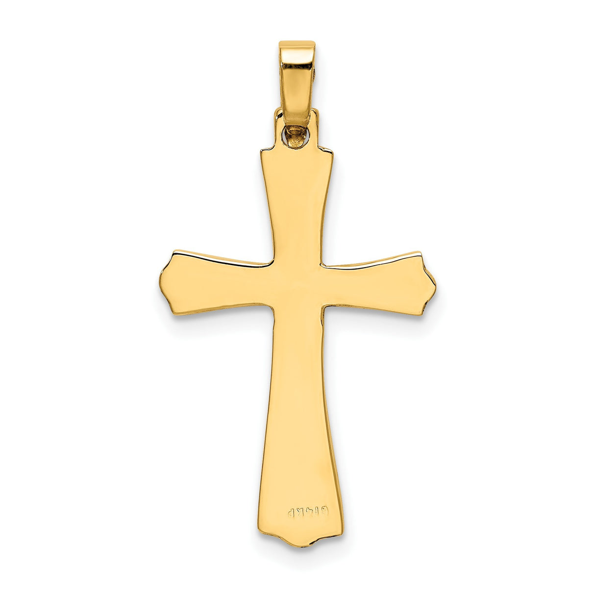 14k Yellow Gold Flared Cross Pendant, High Polish Christian Religious Charm for Women or Unisex Wear