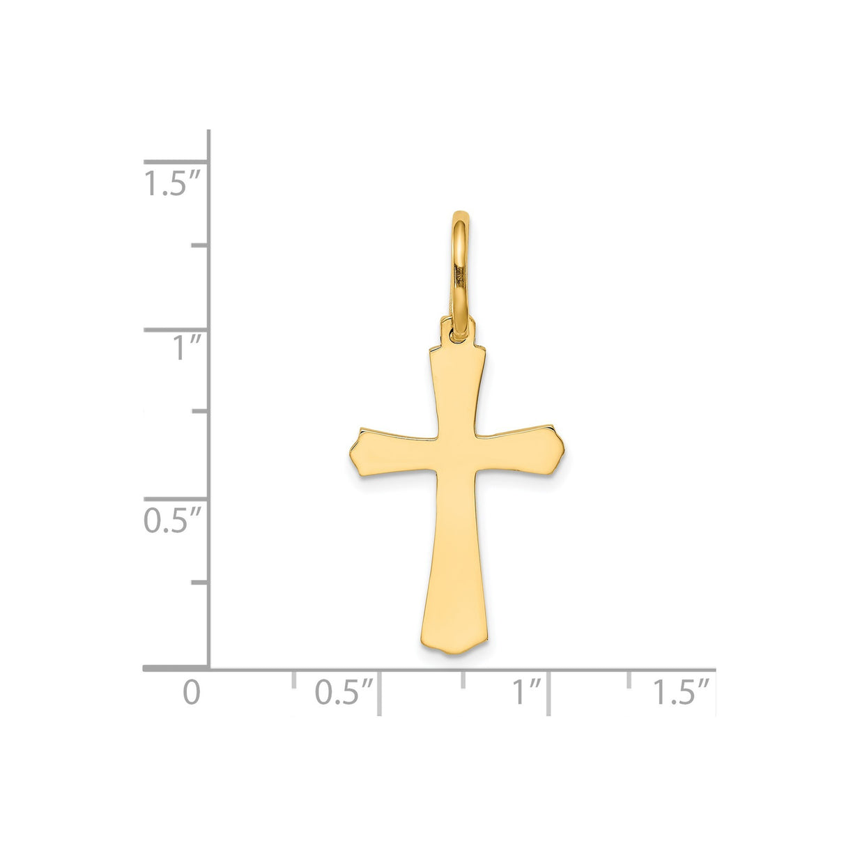 14k Yellow Gold Flared Cross Pendant, High Polish Christian Religious Charm for Women or Unisex Wear