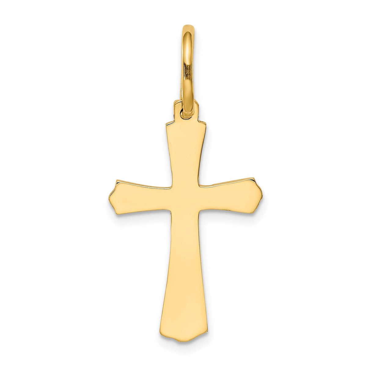14k Yellow Gold Flared Cross Pendant, High Polish Christian Religious Charm for Women or Unisex Wear