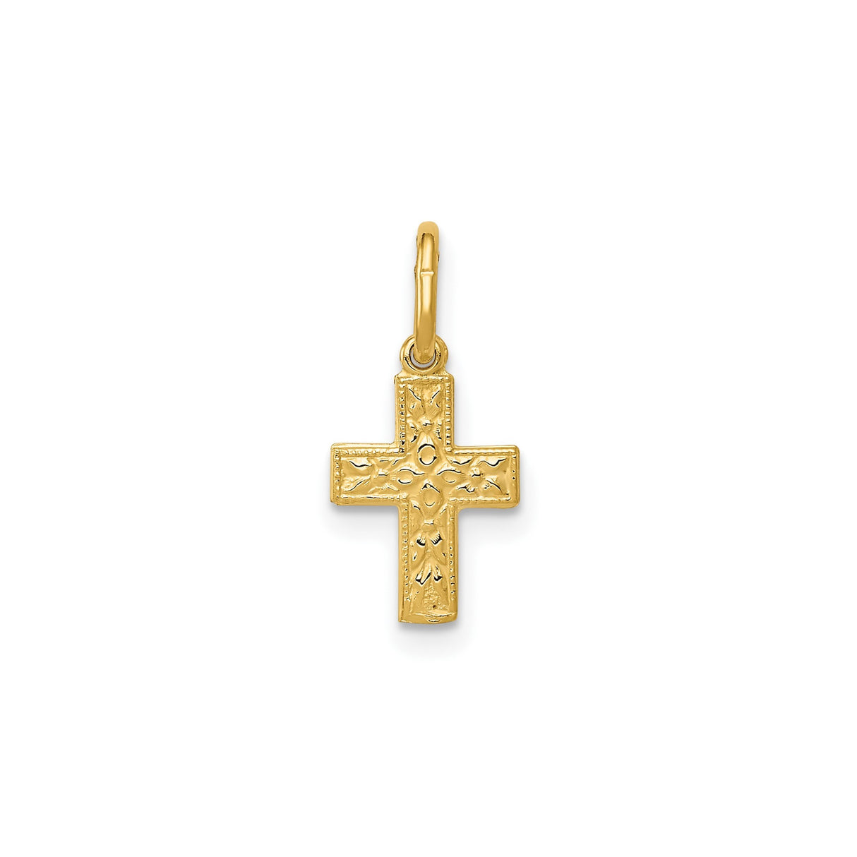 14k Yellow Gold Cross Pendant with Floral and Textured Detailing for Women