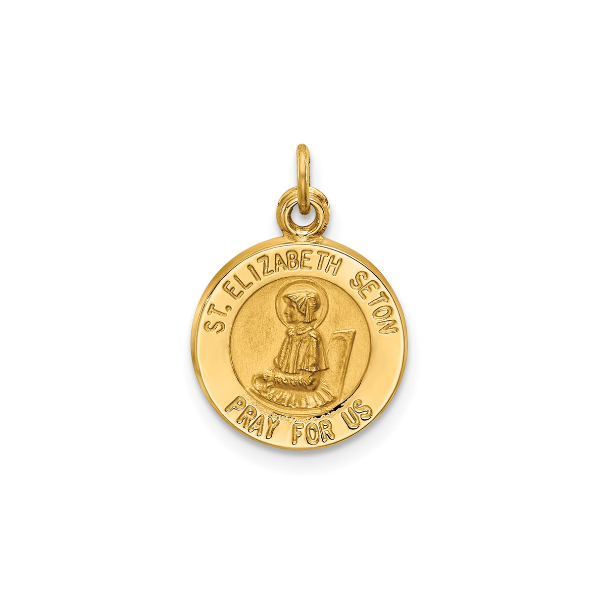 14k Yellow Gold St Elizabeth Seton Medal Pendant, Catholic Religious Charm for Women