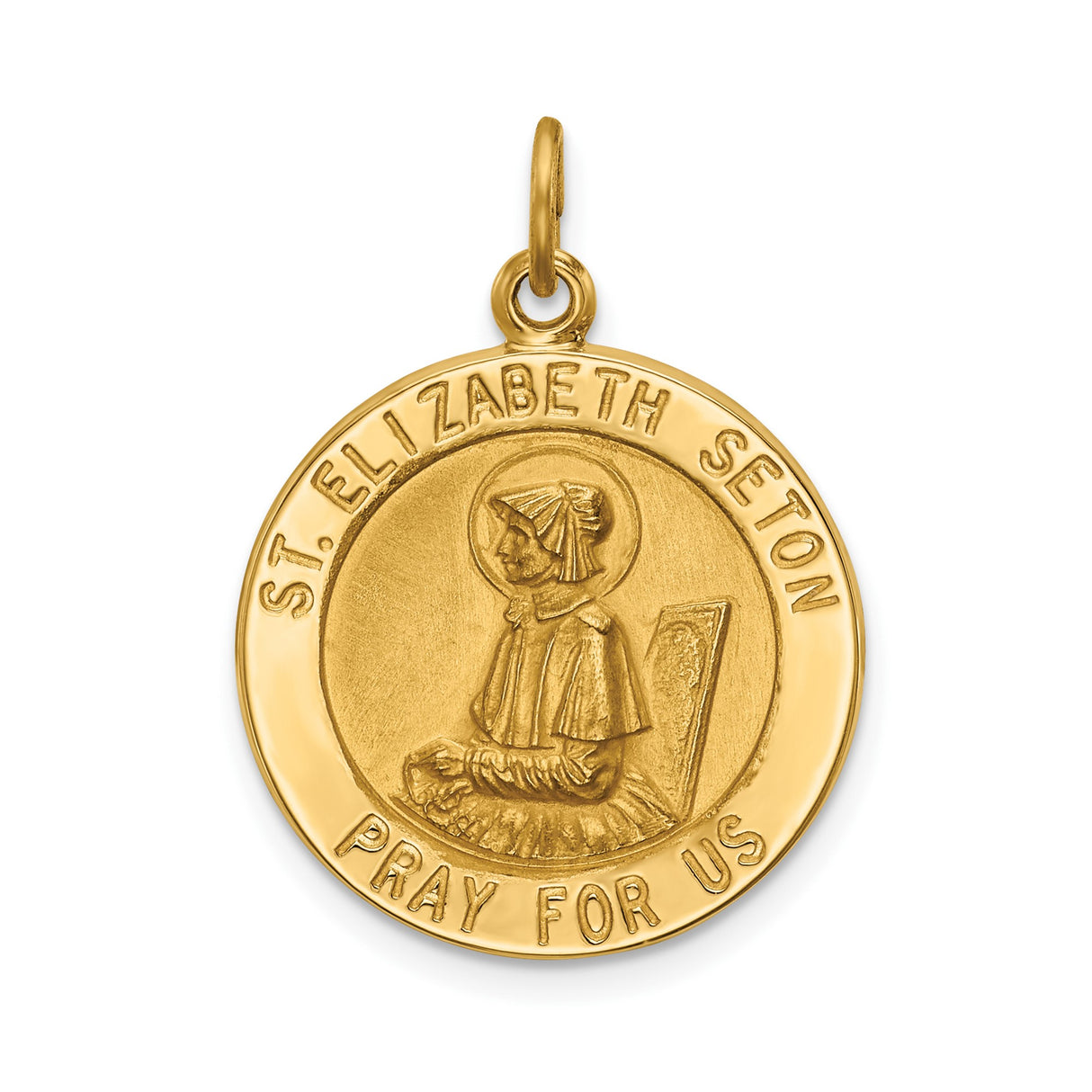 14k Yellow Gold Saint Elizabeth Seton Pendant, Catholic Medal with Saint Figure