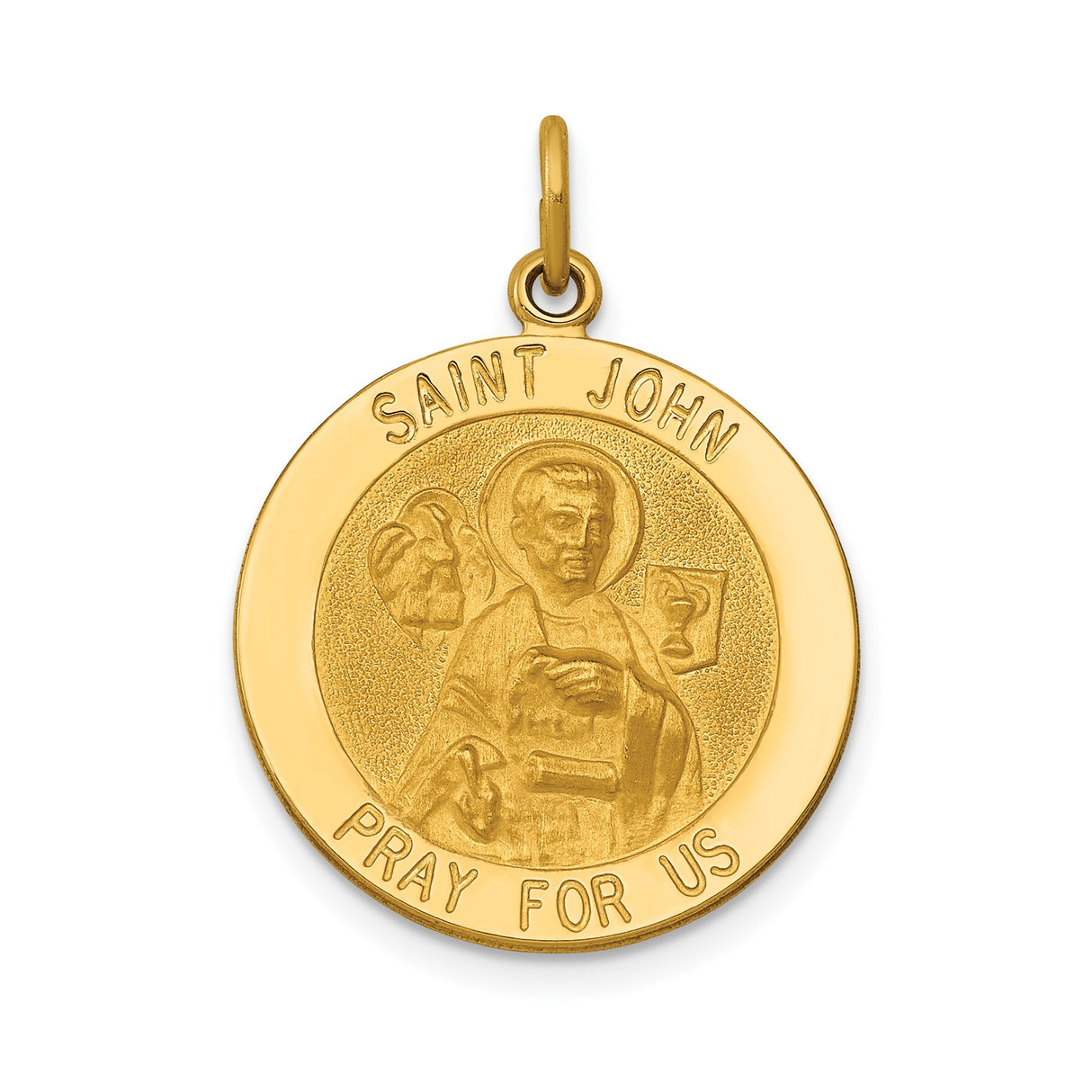 14k Yellow Gold Saint John Pendant Medal, Round Religious Christian Iconography for Men or Women
