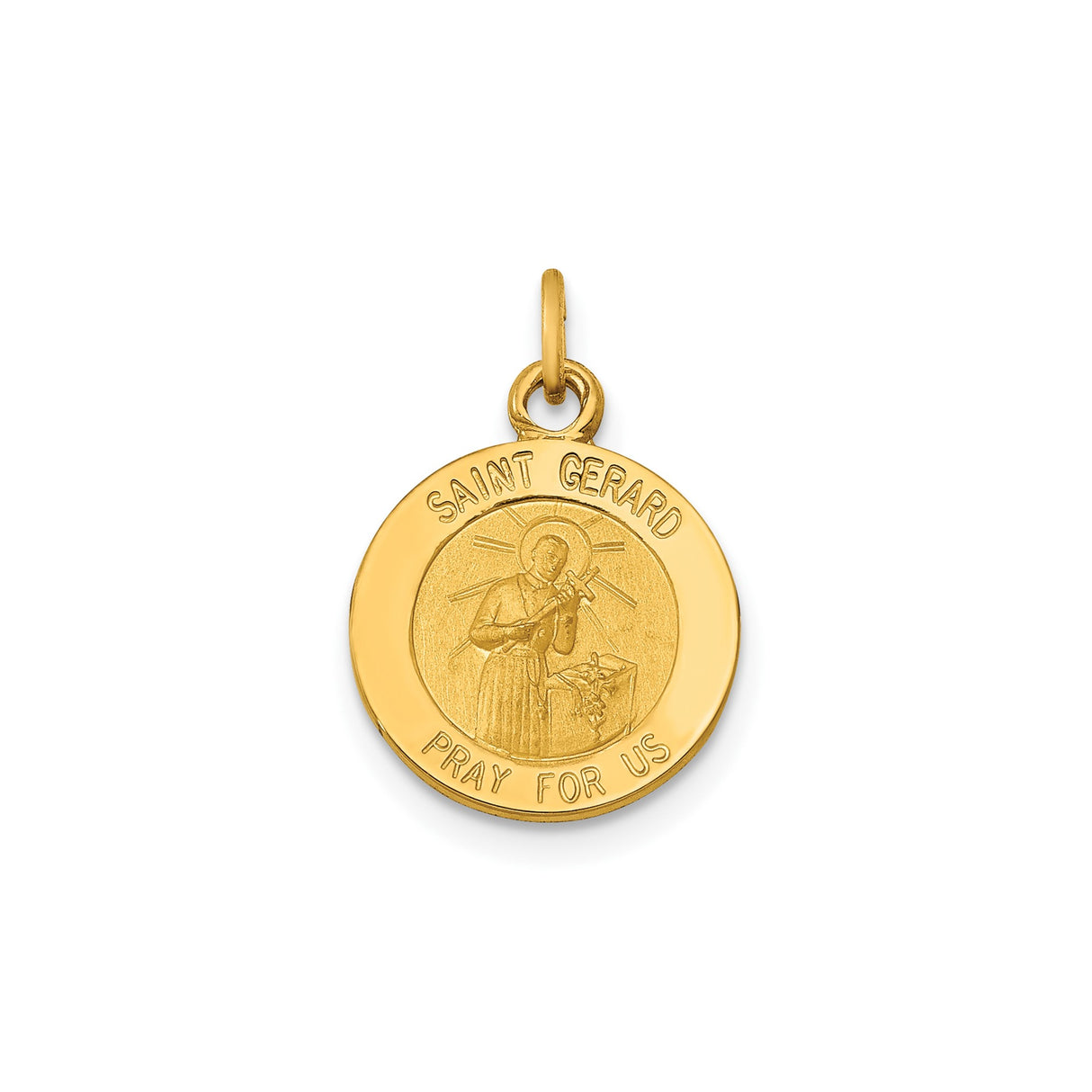 14k Yellow Gold Saint Gerard Medal Pendant, Catholic Charm with Prayer Inscription