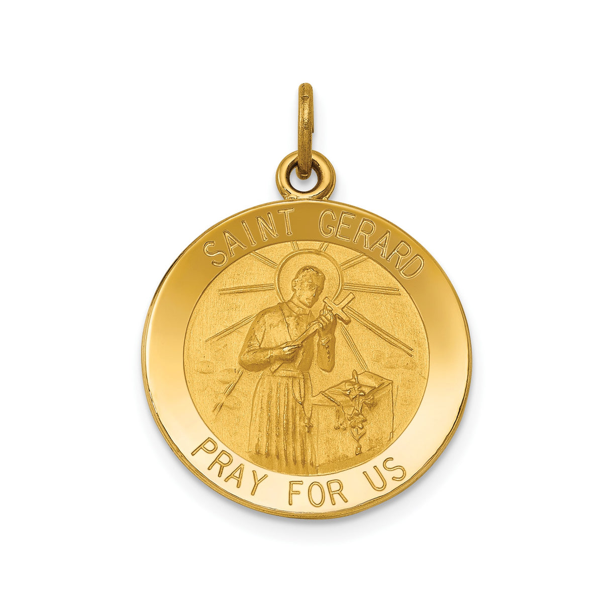 14k Yellow Gold Saint Gerard Medal Pendant, Catholic Religious Charm for Women