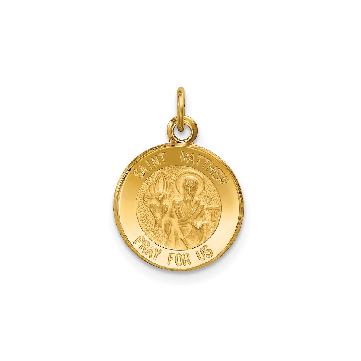 14k Yellow Gold Saint Matthew Pendant, Catholic Prayer Medal, Religious Christian Jewelry