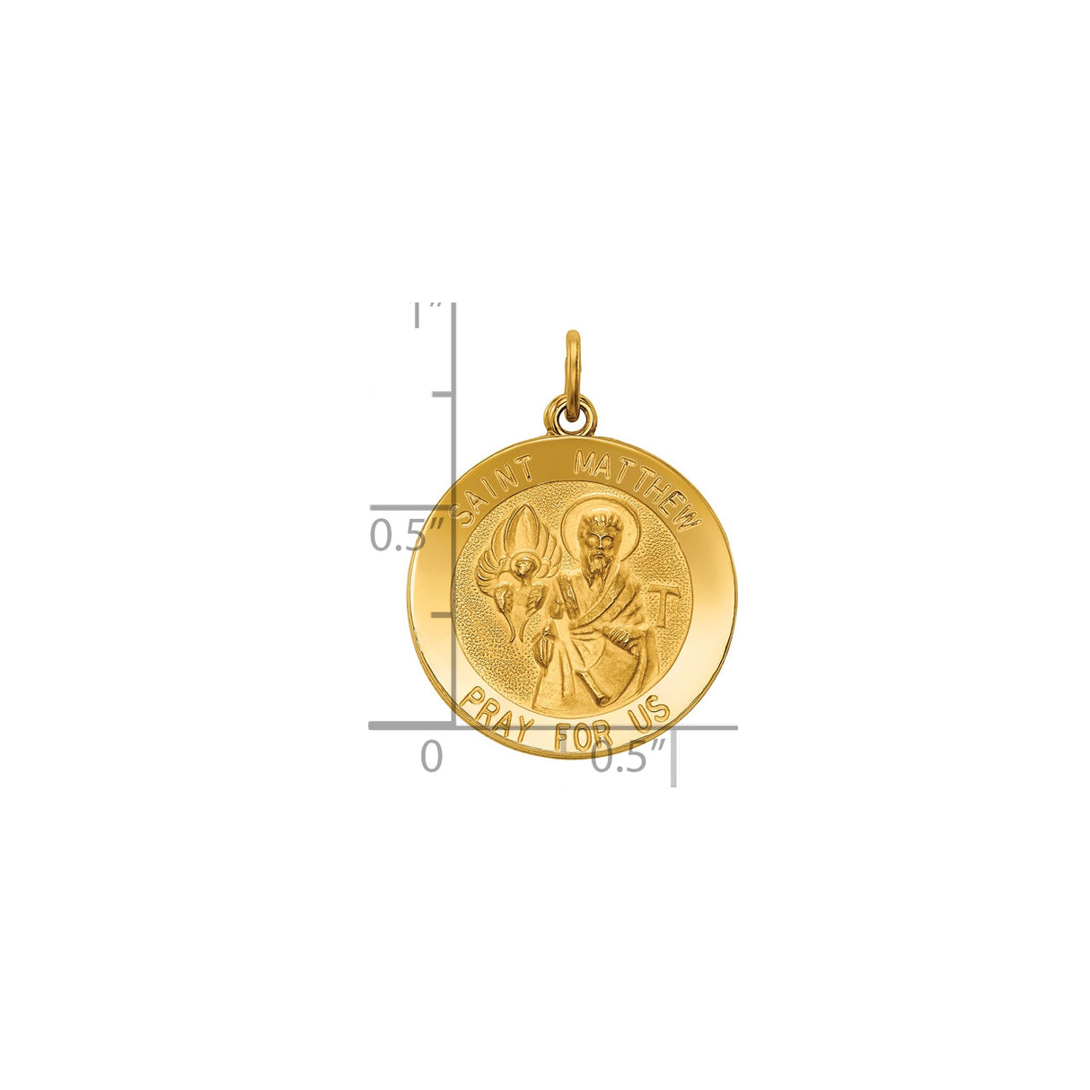 14k Yellow Gold Saint Matthew Medal Pendant, Catholic Prayer Charm for Men or Women