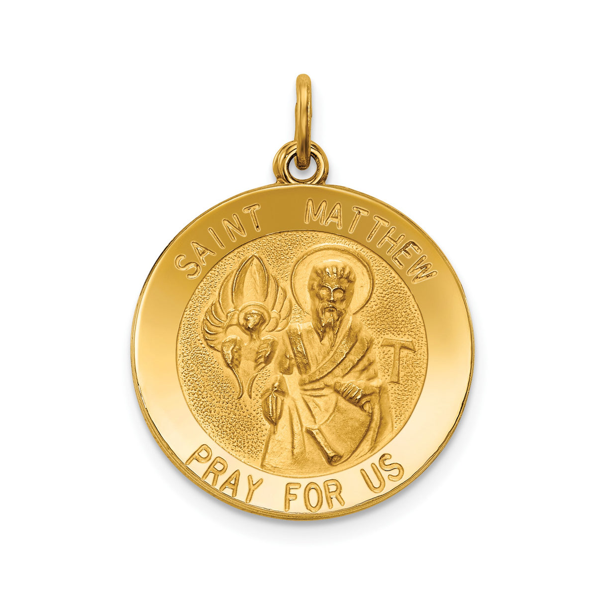 14k Yellow Gold Saint Matthew Medal Pendant, Catholic Prayer Charm for Men or Women