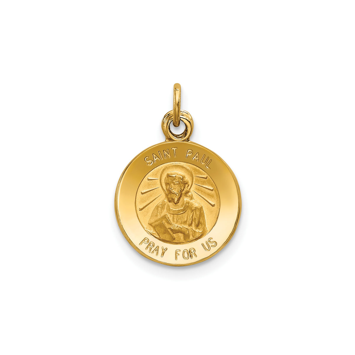 14k Yellow Gold Saint Paul Pendant with Pray for Us Inscription, Catholic Medallion Charm