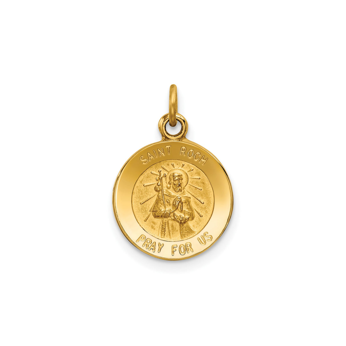14k Yellow Gold Saint Roch Pendant Medal, Christian Healing Jewelry, Catholic Devotional Charm