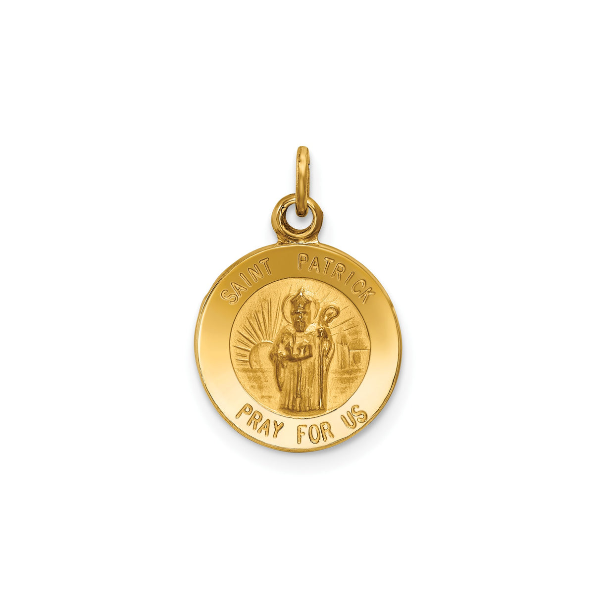 14k Yellow Gold Saint Patrick Medal Pendant, Catholic Religious Charm for Men and Women