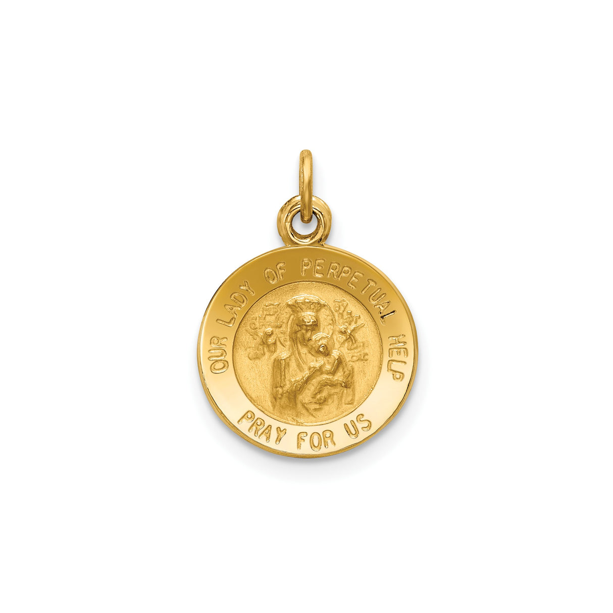 14k Yellow Gold Medal Pendant with Our Lady of Perpetual Help and Pray for Us Engraving