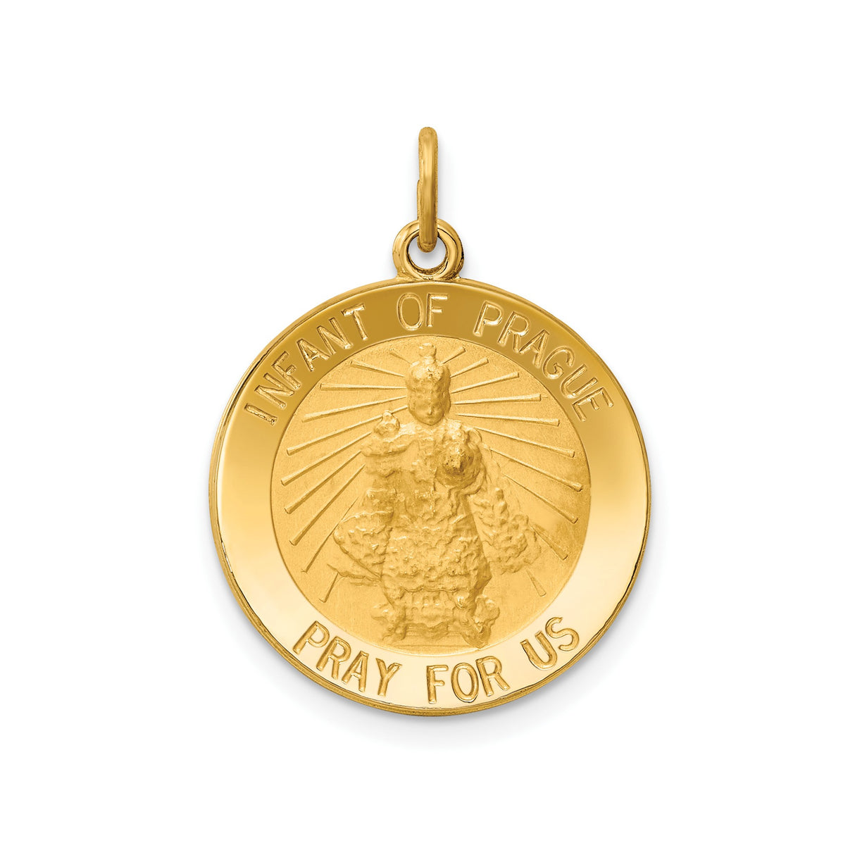 14k Yellow Gold Infant of Prague Pendant, Catholic Medal Charm for Prayer and Protection