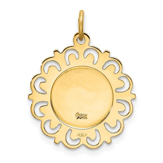 14k Yellow Gold Our Lady of Lourdes Pendant Medal, Religious Marian Apparition Symbol