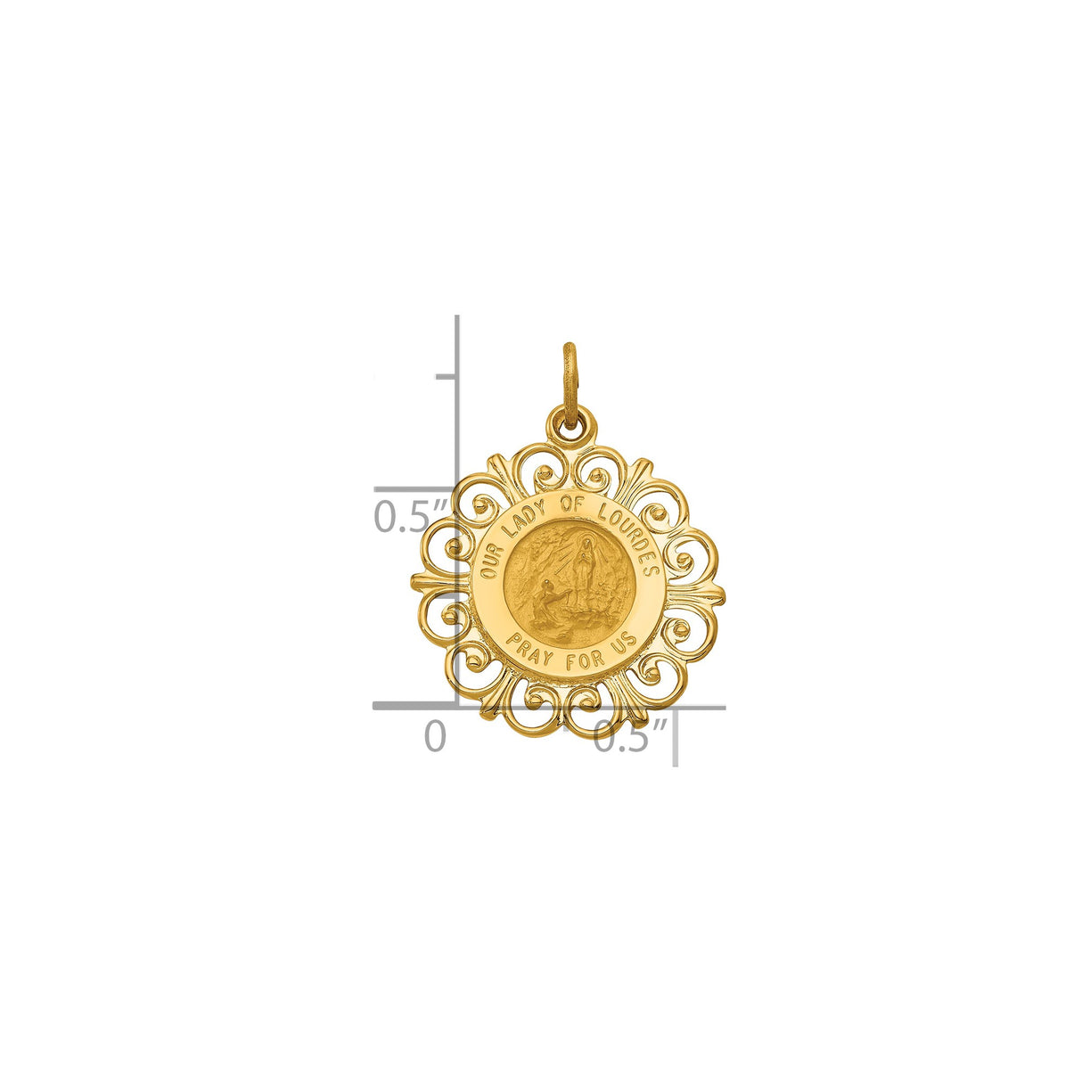 14k Yellow Gold Our Lady of Lourdes Pendant Medal, Religious Marian Apparition Symbol