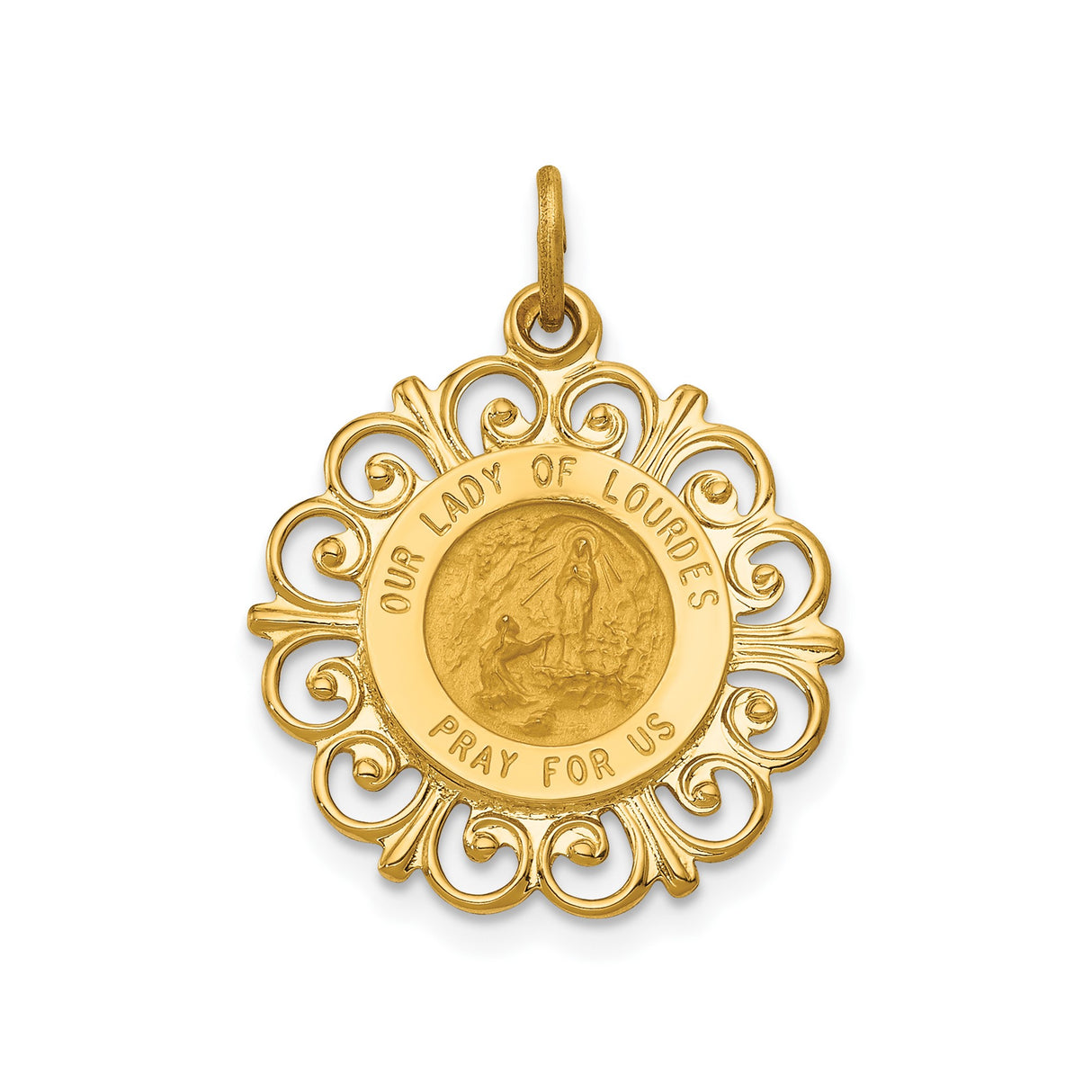 14k Yellow Gold Our Lady of Lourdes Pendant Medal, Religious Marian Apparition Symbol
