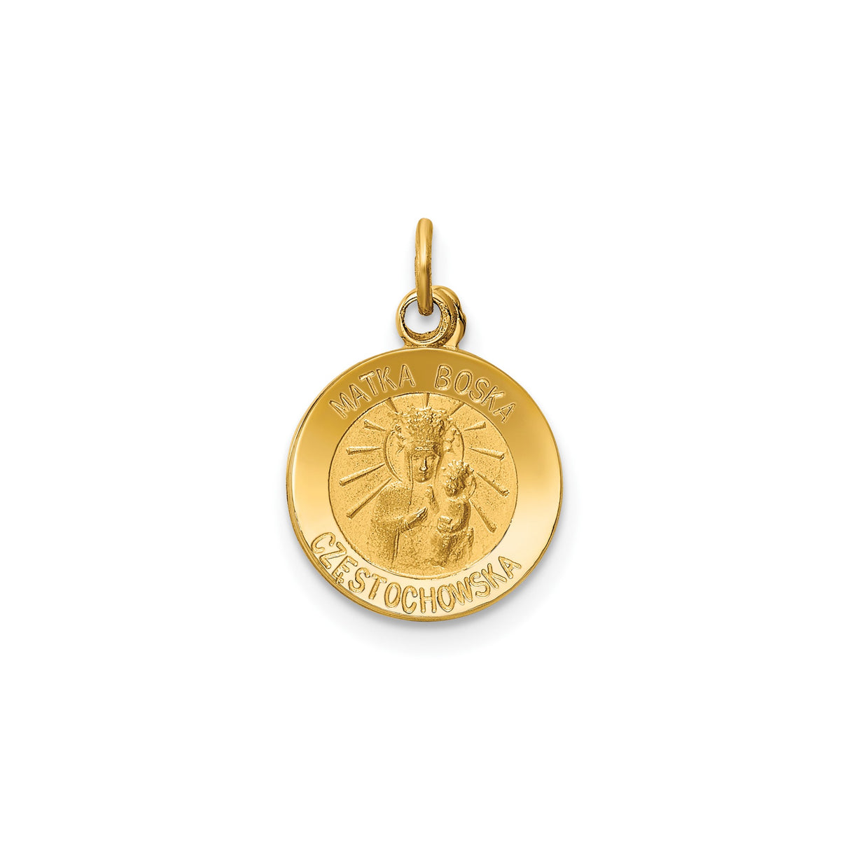 14k Yellow Gold Virgin Mary of Czestochowa Pendant, Polish Catholic Religious Medal Charm