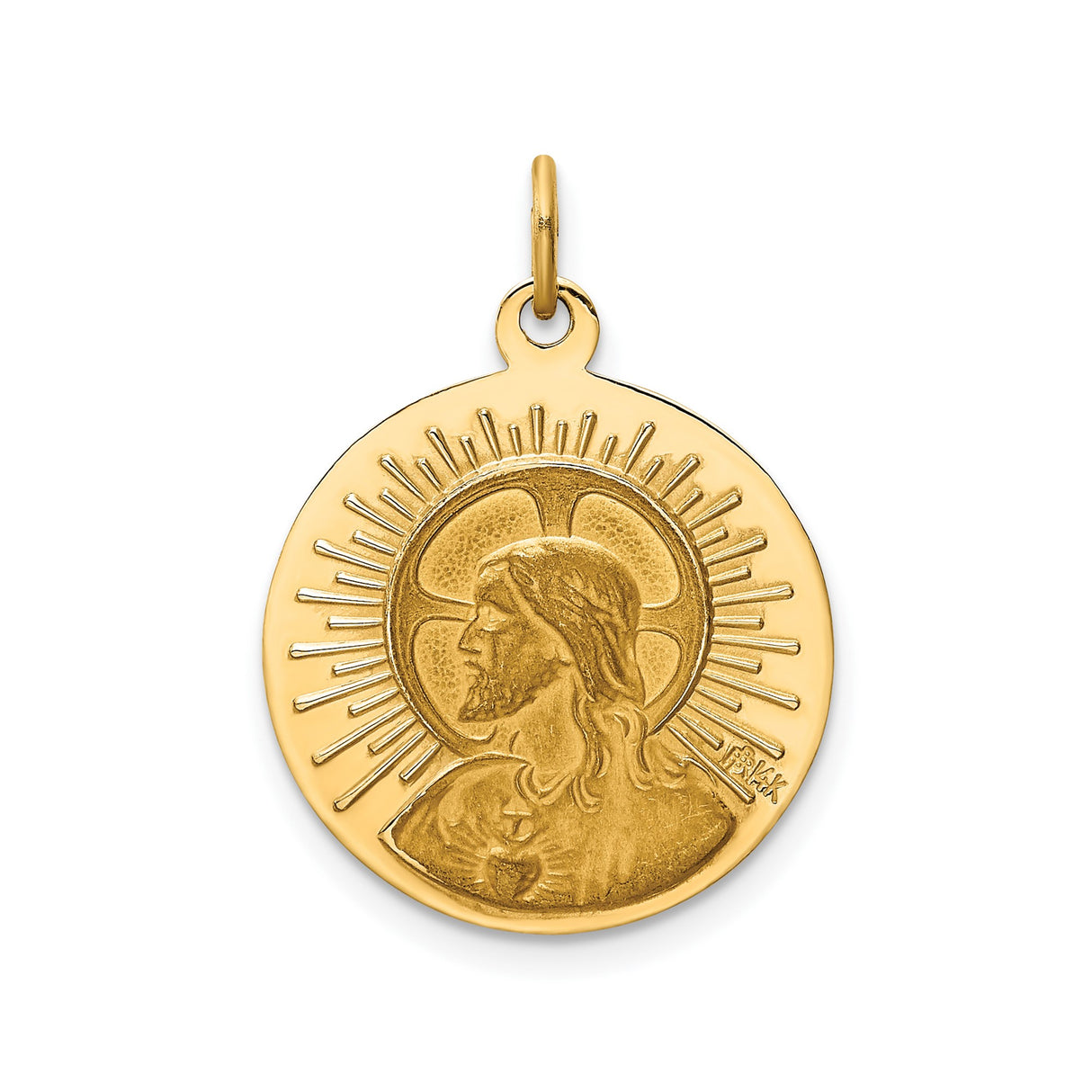 14k Yellow Gold Round Pendant with Our Lady of Czestochowa, Polish Catholic Medal