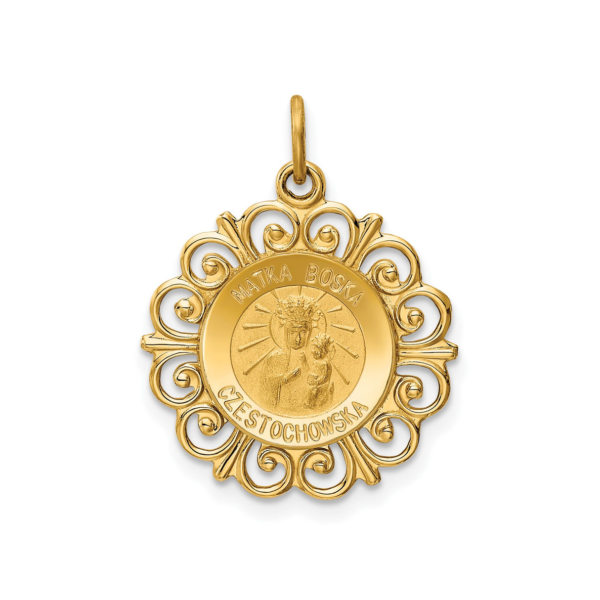 14k Yellow Gold Black Madonna Pendant, Matka Boska Czestochowska Catholic Medal Charm